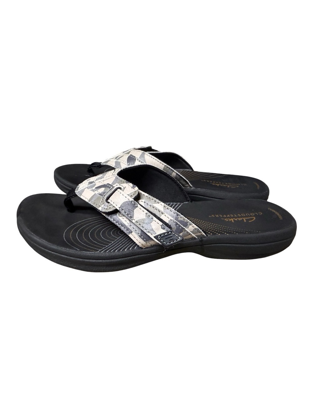 Clarks Cloudsteppers Women's Black and Gray Camo Adjustable Sandals 7